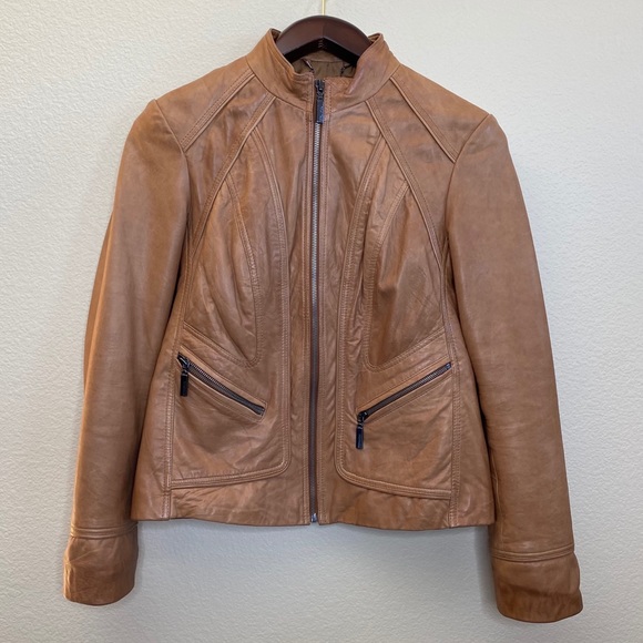 Bernardo 100% Genuine Leather Jacket Brown Size M - Picture 2 of 10